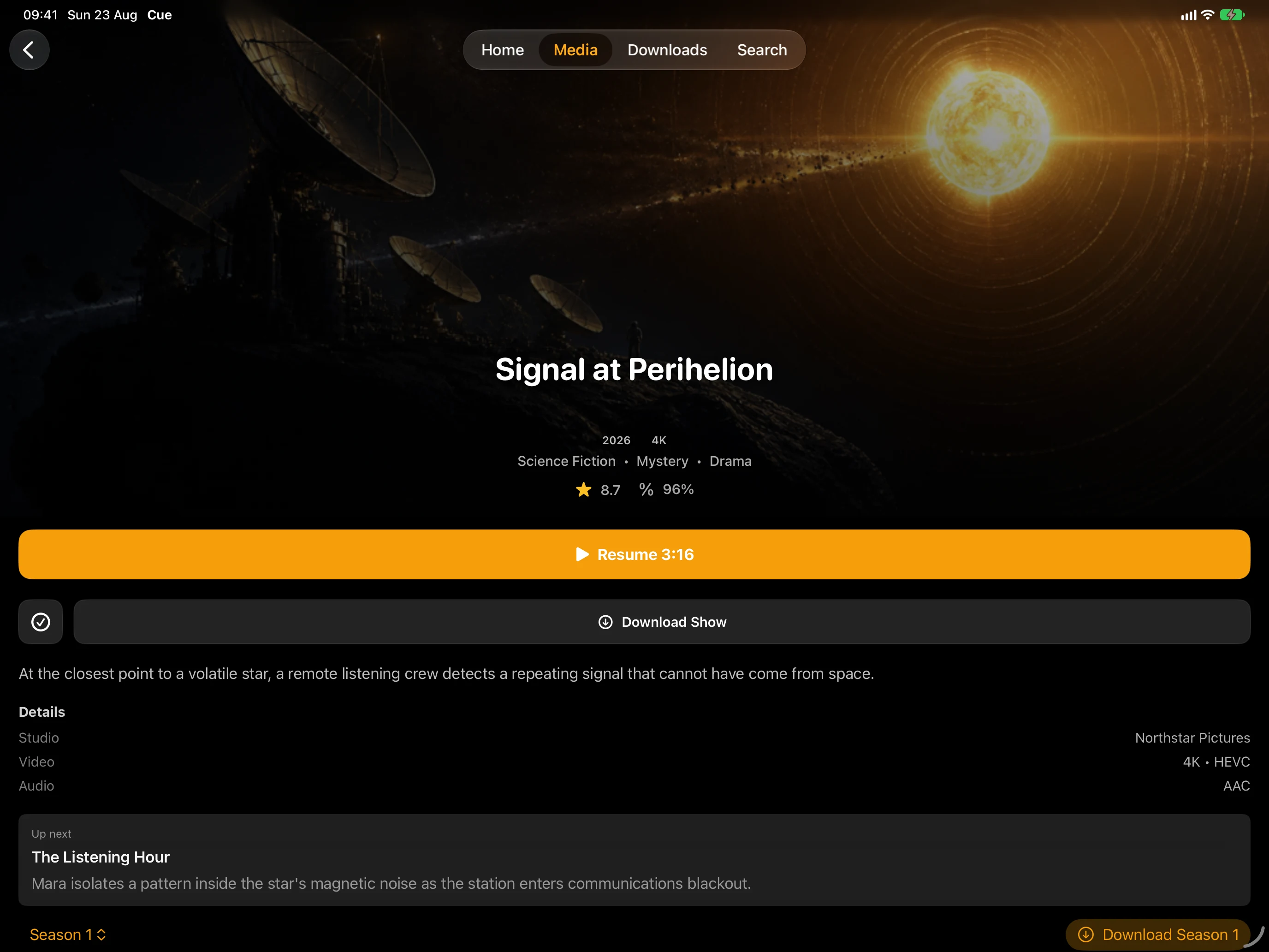 Cue series details for Signal at Perihelion on iPad