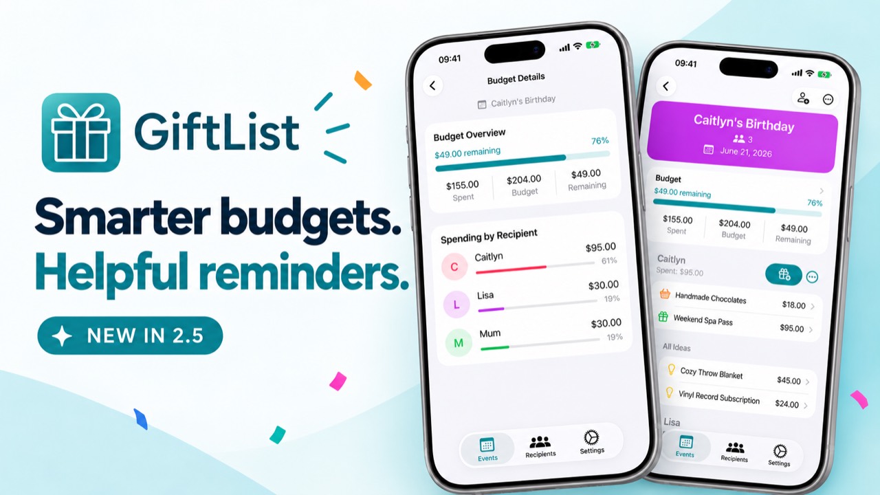 GiftList 2.5 with smarter budgets and helpful reminders
