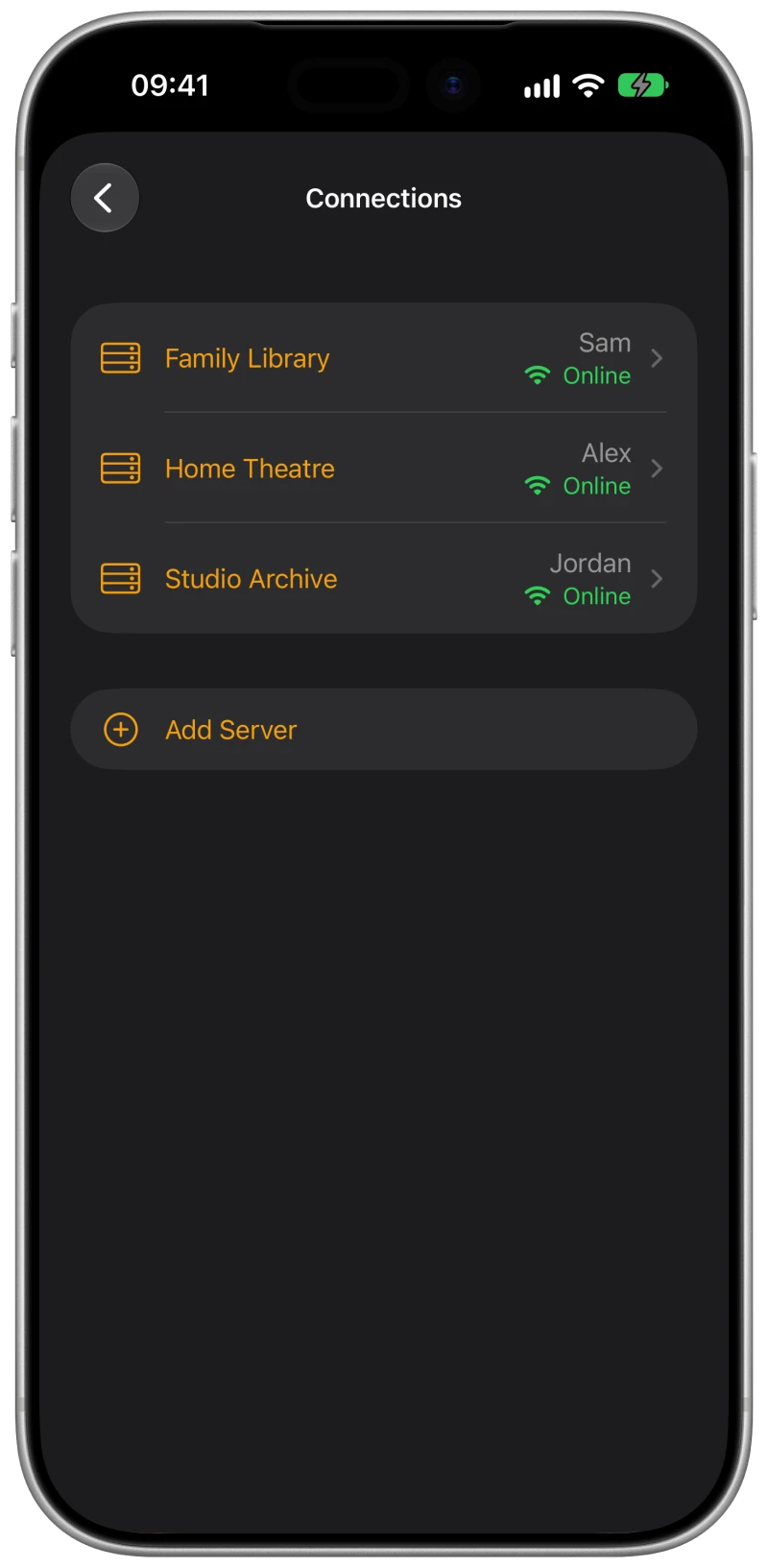 Cue three connected Jellyfin servers and accounts on iPhone
