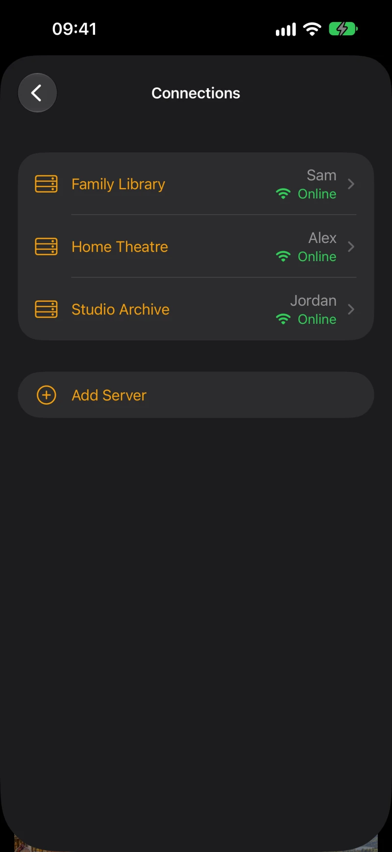 Cue three connected Jellyfin servers and accounts on iPhone