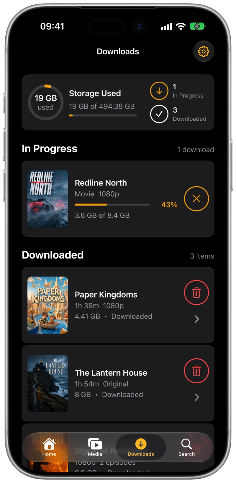 Cue download progress, storage use and offline library on iPhone
