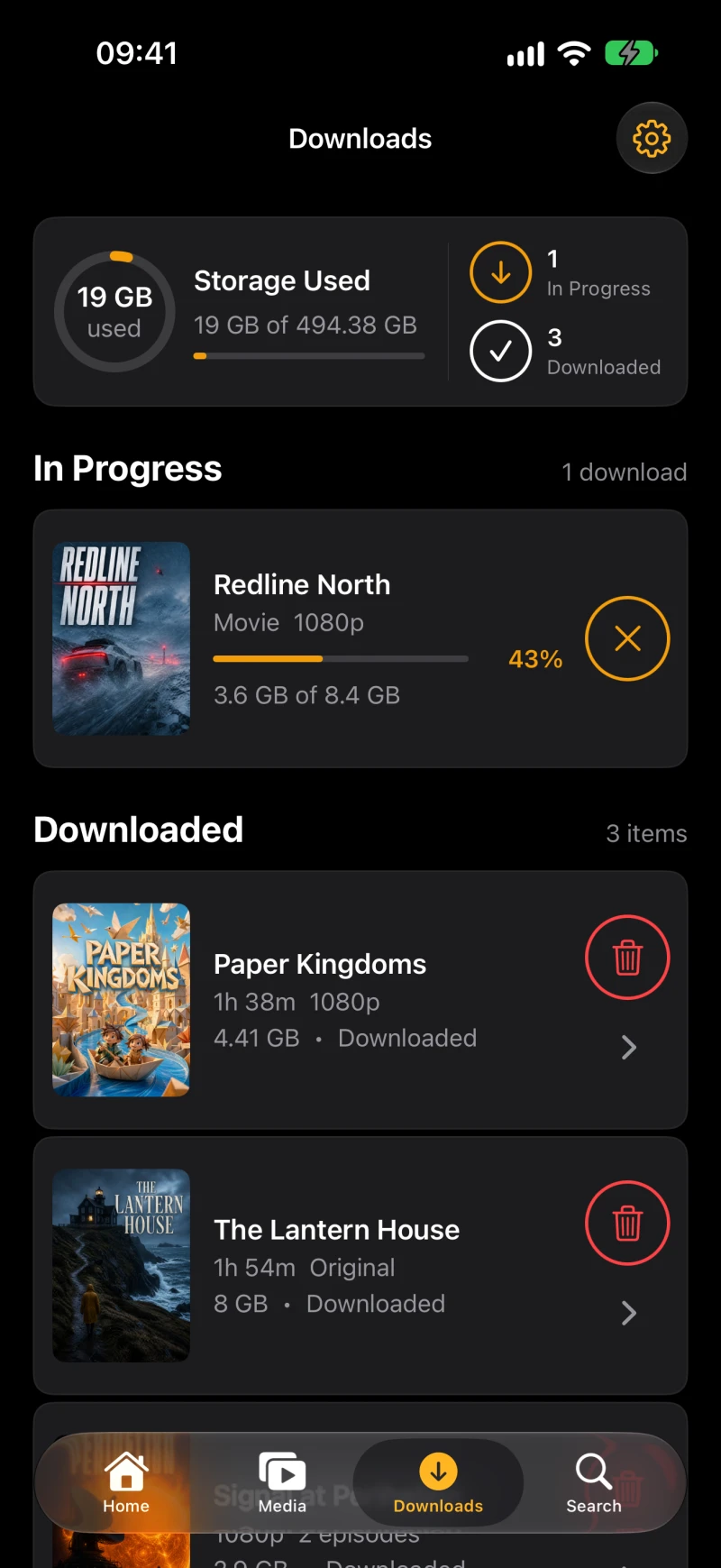 Cue download progress, storage use and offline library on iPhone