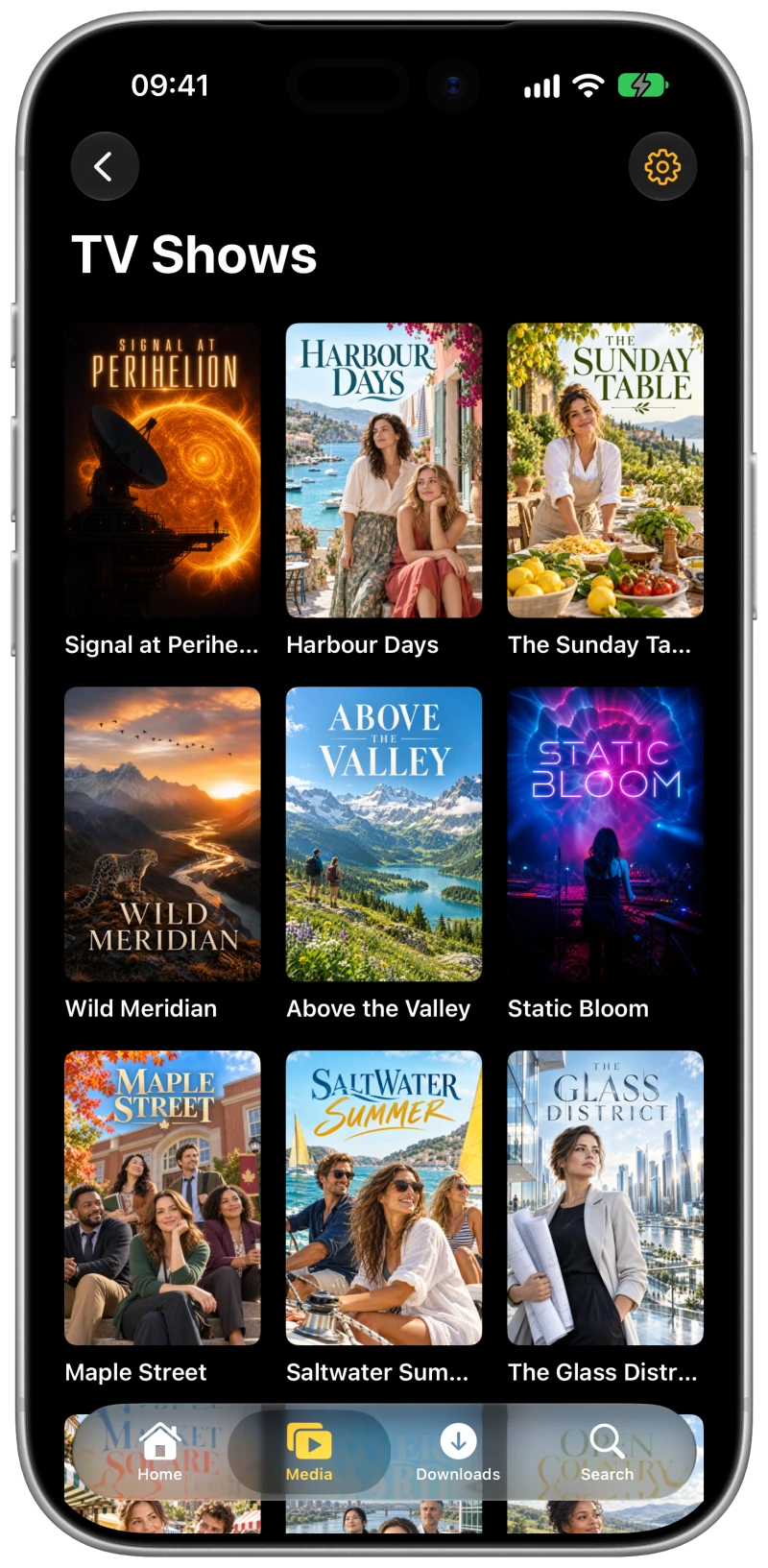 Cue television library with poster artwork on iPhone