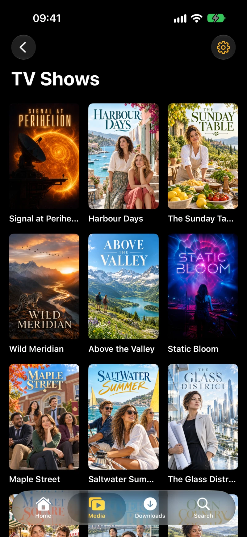 Cue television library with poster artwork on iPhone